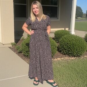 Elegant Multicolor Geometric Paisley Patterned Maxi Dress